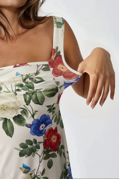 Bedrukte Bodycon Mini-jurk met Vierkante Kraag - Image 4