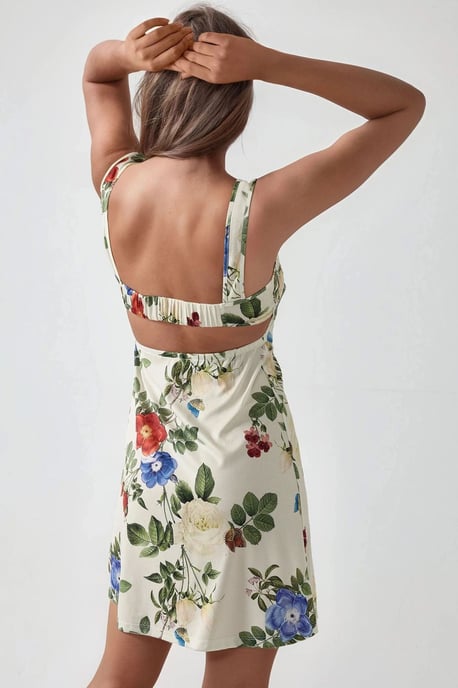 Bedrukte Bodycon Mini-jurk met Vierkante Kraag - Image 5