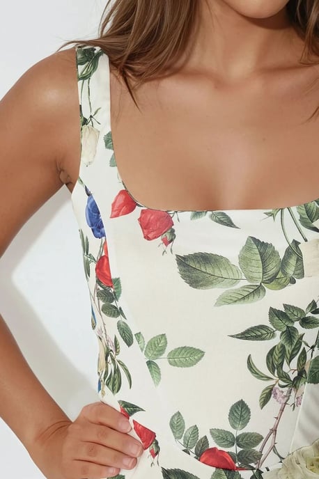Bodycon Mini-jurk met Vierkante Kraag en Bloemenprint - Image 4