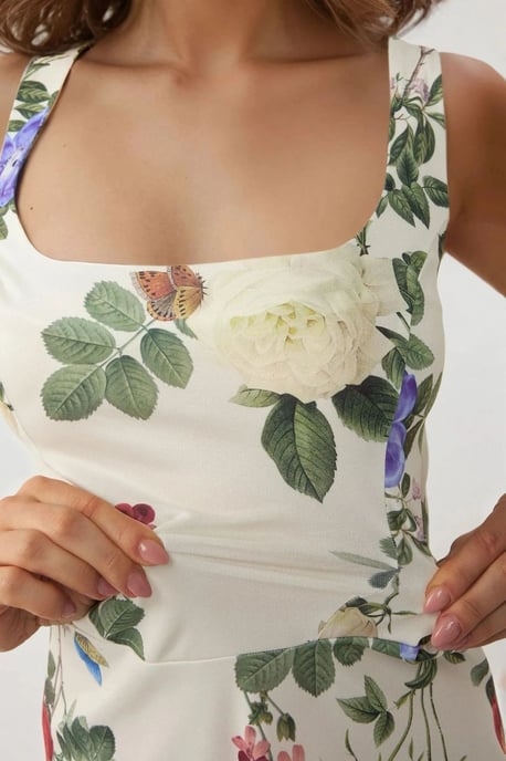 Bodycon Mini-jurk met Vierkante Kraag en Bloemenprint - Image 6