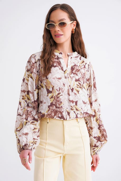 Bloemdruk Lange Mouw Mandarin Kraag Blouse - Image 3