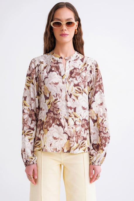 Bloemdruk Lange Mouw Mandarin Kraag Blouse - Image 4