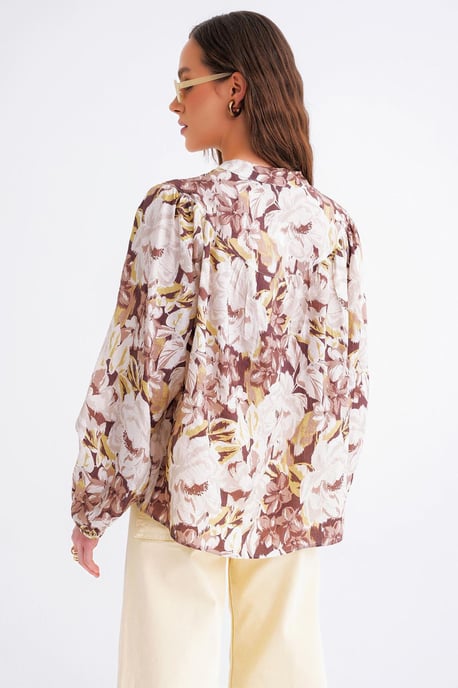 Bloemdruk Lange Mouw Mandarin Kraag Blouse - Image 6