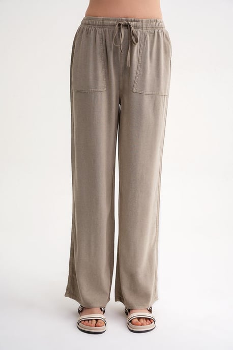 Mid Waist Rechtafstaand Katoenen Broek met Striksluiting - Image 4