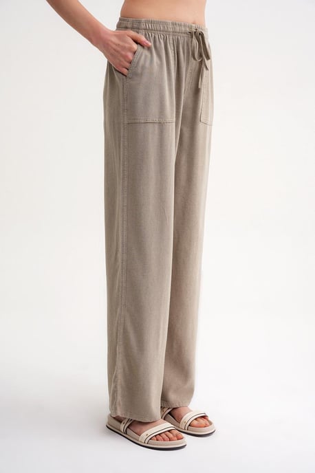 Mid Waist Rechtafstaand Katoenen Broek met Striksluiting - Image 5
