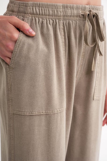 Mid Waist Rechtafstaand Katoenen Broek met Striksluiting - Image 6