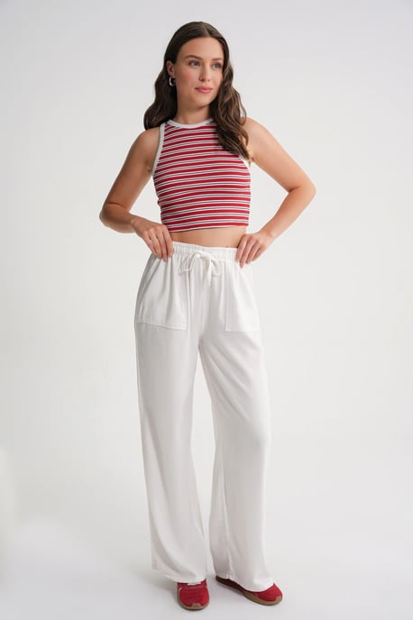 Middenhoge Rechte Pantalon van Katoen met Striksluiting - Image 5