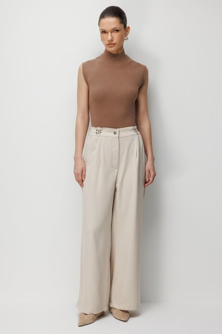 Hoge Taille Wijde Pantalon met Accessoire Detail - Image 1