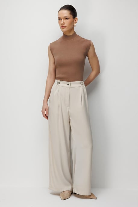 Hoge Taille Wijde Pantalon met Accessoire Detail - Image 3