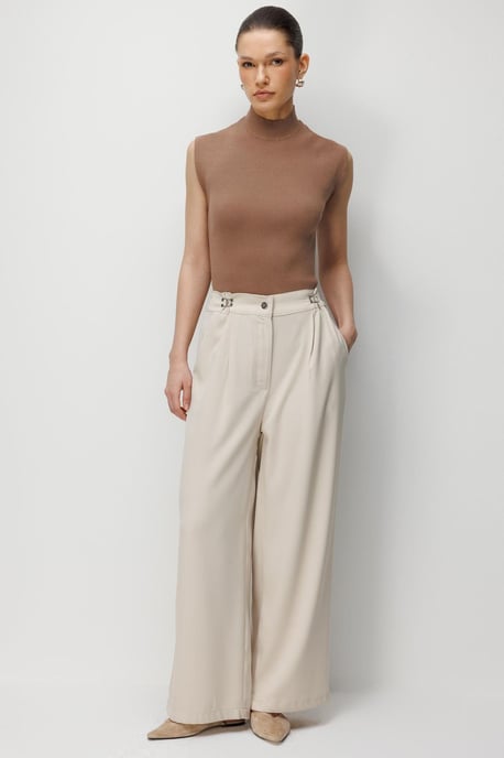 Hoge Taille Wijde Pantalon met Accessoire Detail - Image 6