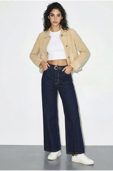 Hoge Taille Wijde Denim Broek met Riem - Image 2