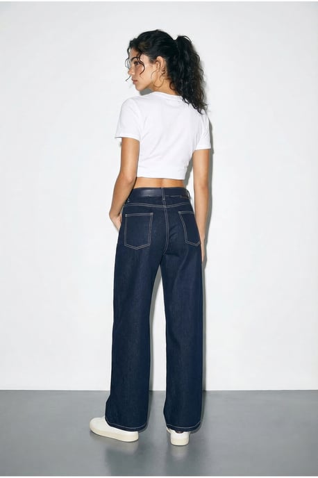 Hoge Taille Wijde Denim Broek met Riem - Image 5