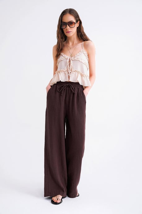 Hoge Taille Textured Mousseline Stof Broek - Image 2