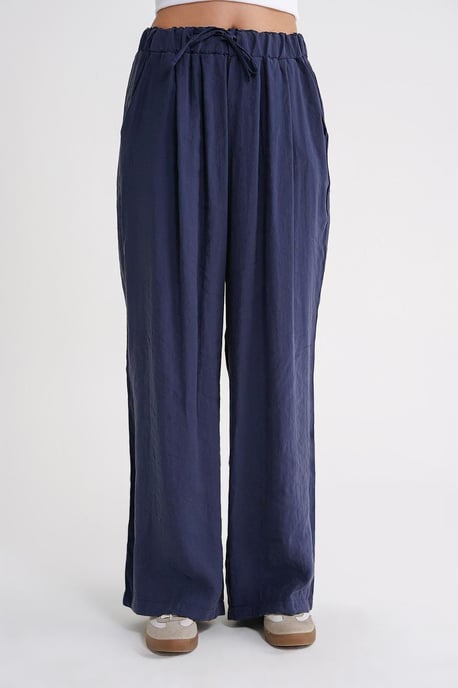 Hoge taille modal geplooide palazzo broek met strikkoord - Image 4