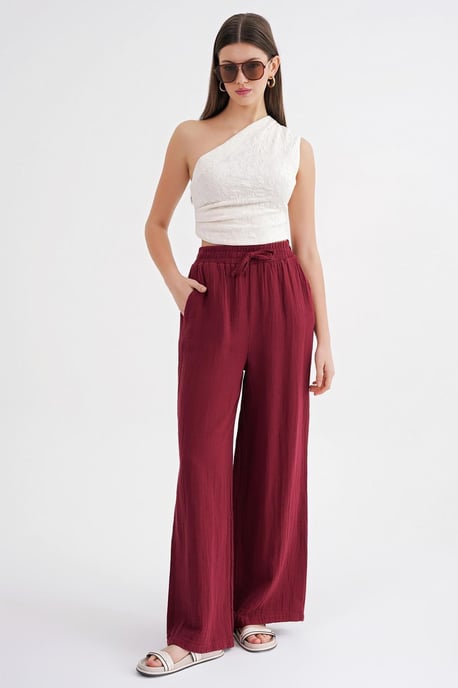 Hoge Taille Textuur Muslin Stof Broek - Image 2
