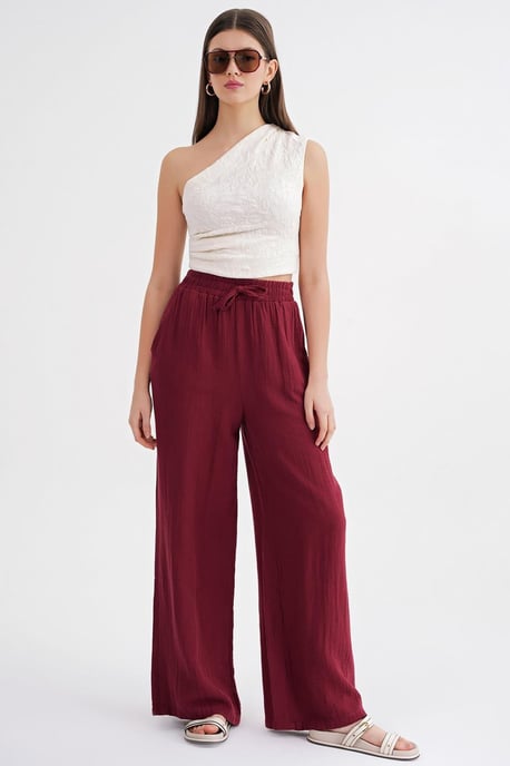 Hoge Taille Textuur Muslin Stof Broek - Image 5