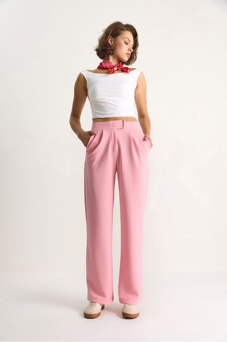 Hoge Taille Wijde Pijpen Geplooide Broek - Image 1
