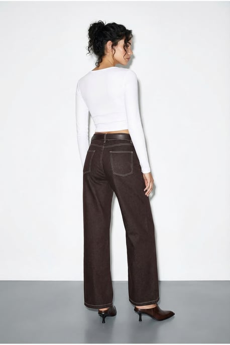 Hoge Taille Wijde Spijkerbroek met Riem - Image 5