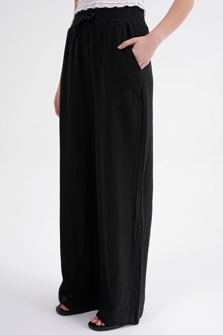 Hoge Taille Textuur Muslin Stof Broek - Image 5