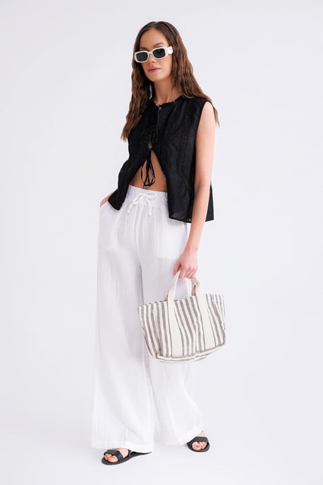 Hoge Taille Textuur Muslin Stof Broek - Image 2