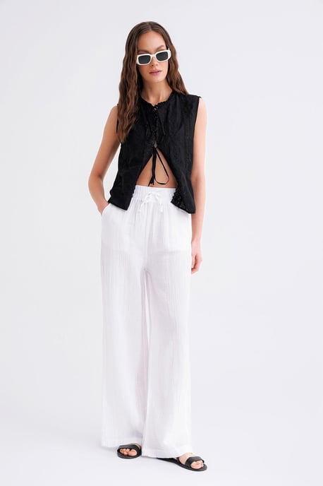 Hoge Taille Textuur Muslin Stof Broek - Image 3