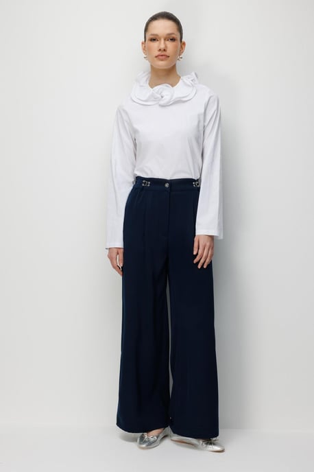 Hoge Taille Wijde Pantalon met Toebehoren Detail - Image 1