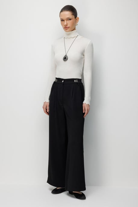 Hoge Taille Wijde Pantalon met Accessoire Detail - Image 1