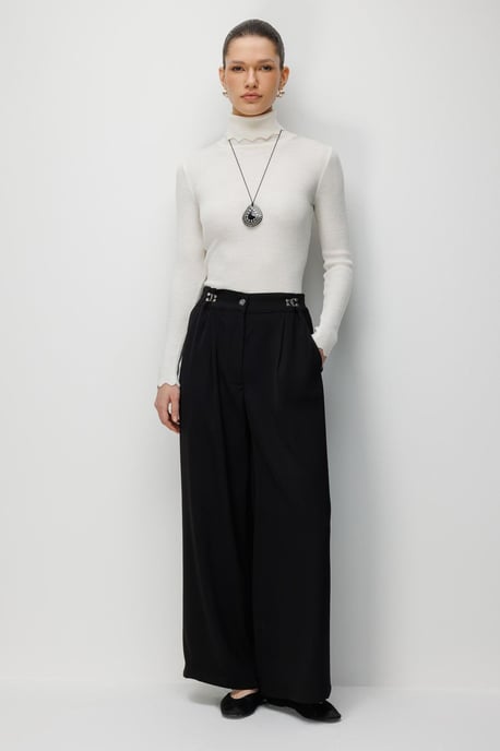 Hoge Taille Wijde Pantalon met Accessoire Detail - Image 2