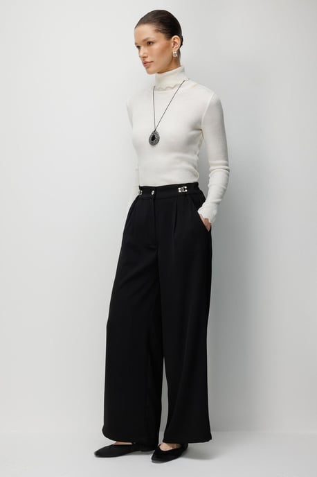 Hoge Taille Wijde Pantalon met Accessoire Detail - Image 4