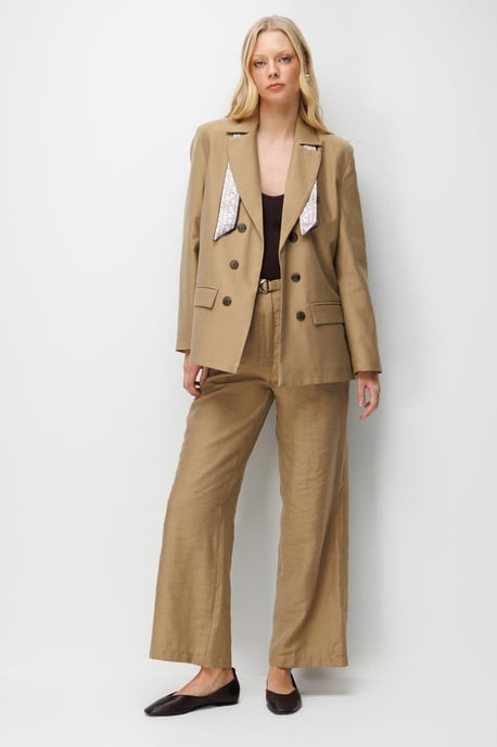 Hoge Taille Geweven Wijde Pijpen Broek met Ceintuur - Image 2