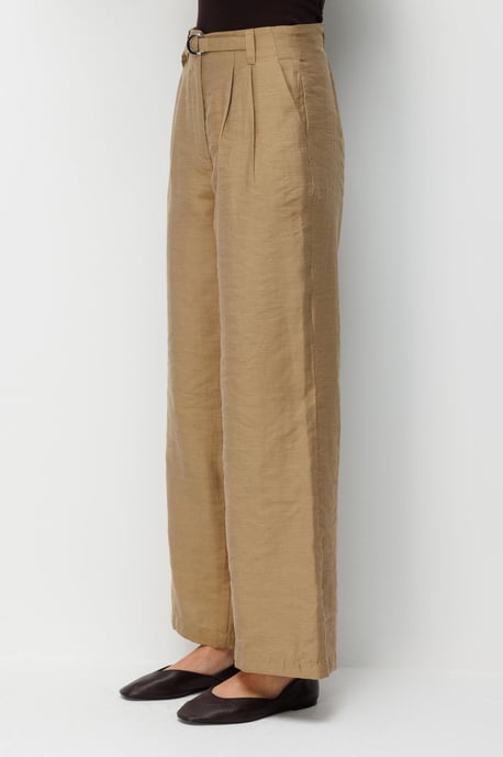 Hoge Taille Geweven Wijde Pijpen Broek met Ceintuur - Image 3