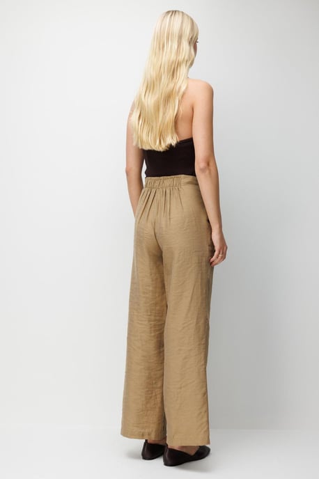 Hoge Taille Geweven Wijde Pijpen Broek met Ceintuur - Image 4