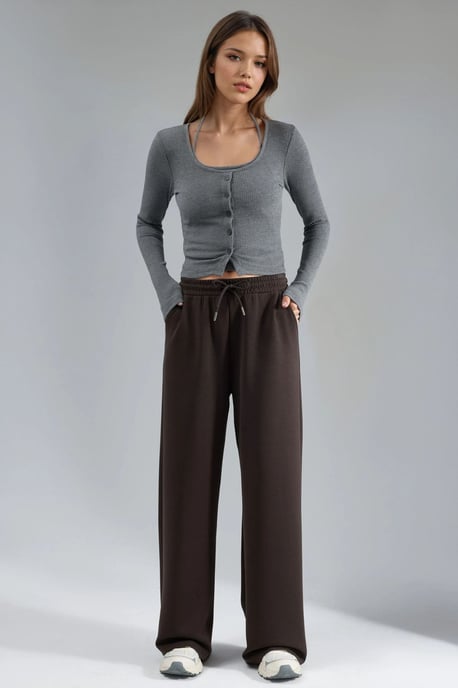 Midi taille wijde pijpen modal broek - Image 5