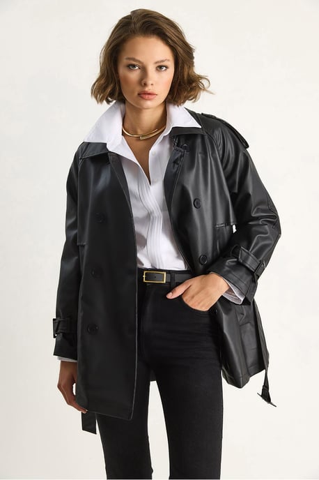 Dubbelzijdige Faux Leather Trench Coat - Image 2