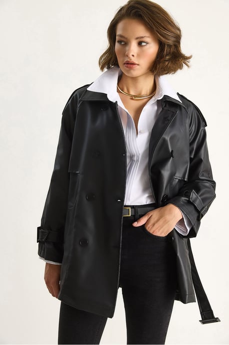 Dubbelzijdige Faux Leather Trench Coat - Image 3