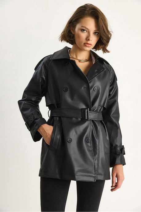 Dubbelzijdige Faux Leather Trench Coat - Image 4