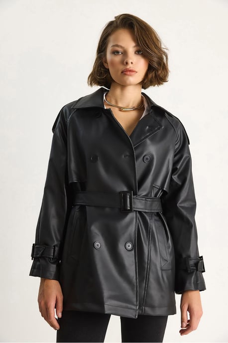 Dubbelzijdige Faux Leather Trench Coat - Image 5