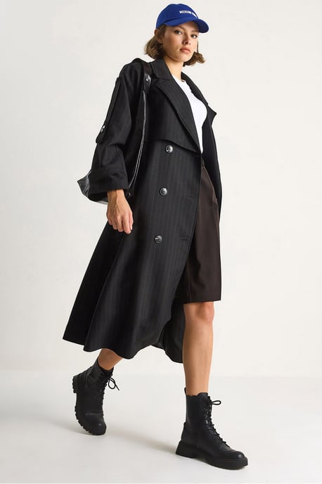 Katoenen Midi Trenchcoat met Dubbele Knopenclosure - Image 1