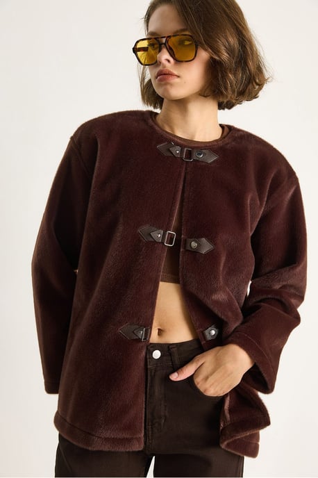 Gestructureerde Gabardine Buttoned Coat met Jacketkraag - Image 2