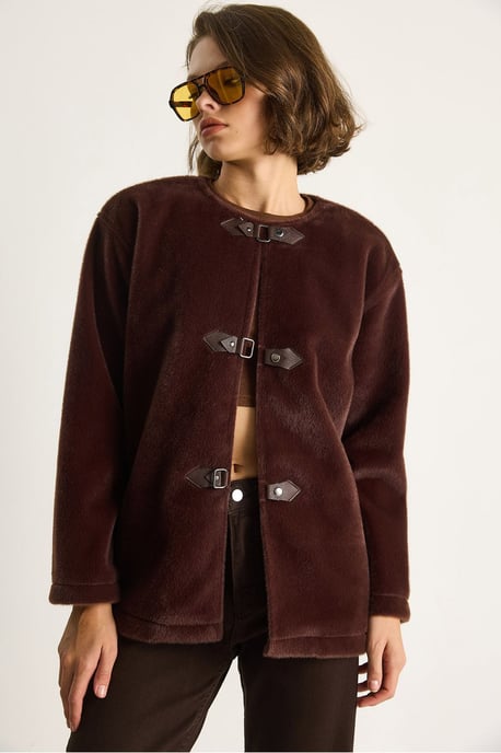 Gestructureerde Gabardine Buttoned Coat met Jacketkraag - Image 5