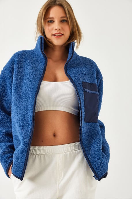 Pluche Ritskraag Faux Bont Jacket - Image 1