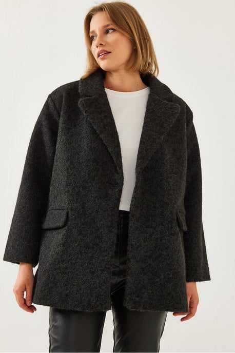 Oversized Pluche Jas met Sjaalkraag en Zak - Image 1