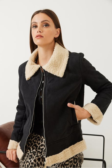 Faux Suède Zip-Up Jas met Sherpa Rand - Image 4