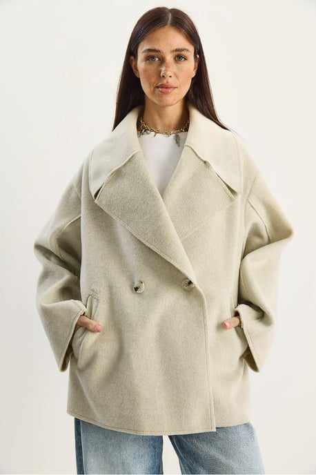 Oversized Gevoerde Jas met Grote Kraag en Knopen - Image 5