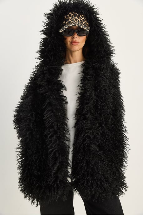 Oversized Gewatteerde Voorkraag Faux Fur Jas - Image 2
