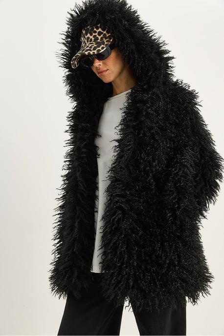 Oversized Gewatteerde Voorkraag Faux Fur Jas - Image 3