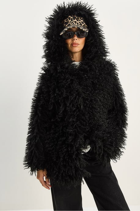 Oversized Gewatteerde Voorkraag Faux Fur Jas - Image 5