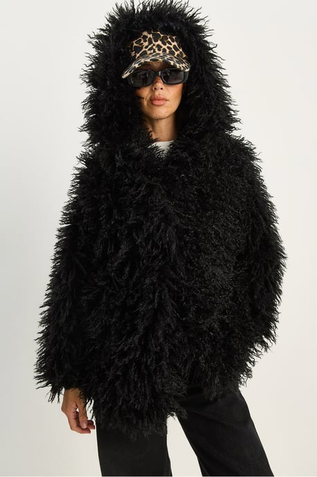 Oversized Gewatteerde Voorkraag Faux Fur Jas - Image 6