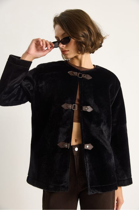 Gestructureerde Gabardine Buttoned Coat met Jacketkraag - Image 3