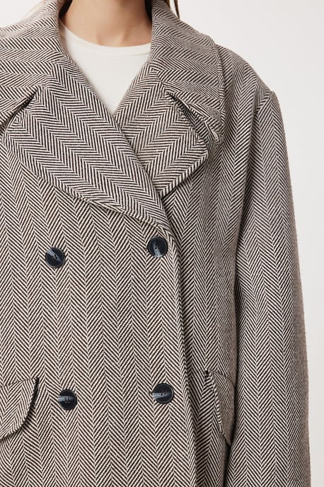 Oversized Haringbone Wol Katoenen Midi Overjas - Image 6